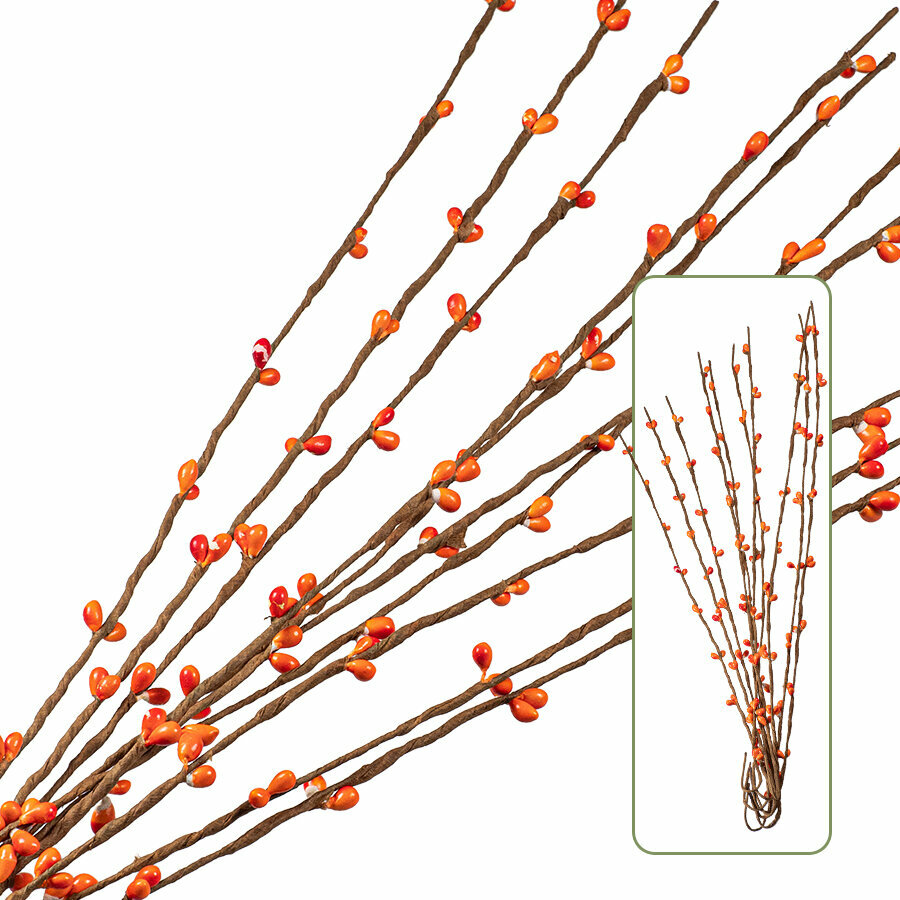 Пасхальные декоративные веточки вербы с оранжевыми почками 380 мм / Украшение для декора 10 шт.