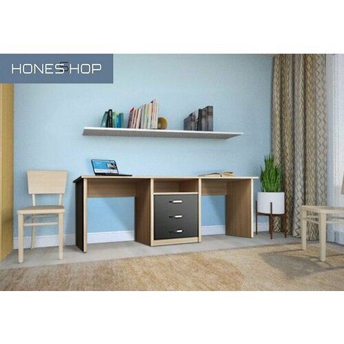 Письменный стол для двоих Нанси ЛДСП корпус дуб молочный, фасад венге цава, 140х50х75