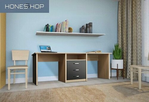 Изображение товара Письменный стол для двоих Нанси ЛДСП корпус дуб молочный, фасад венге цава, 140х50х65