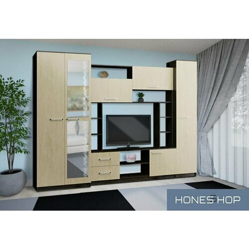 Стенка для гостиной Вилтор ЛДСП корпус венге цава, фасад дуб молочный, 290х60х210