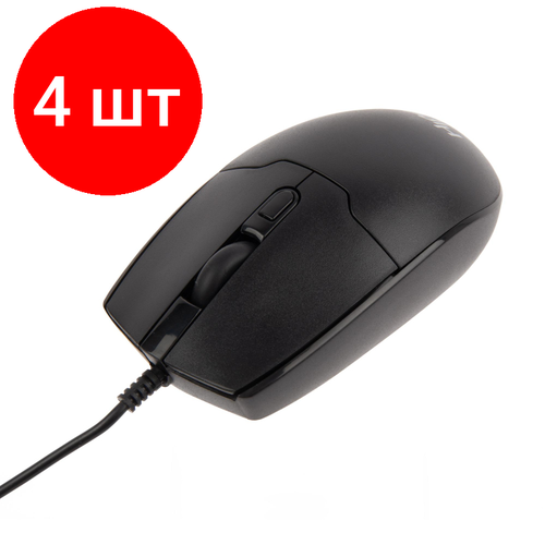 Комплект 4 штук Мышь компьютерная Hiper OM-1100 черная 1600DPi 125Гц проводная 431600₽