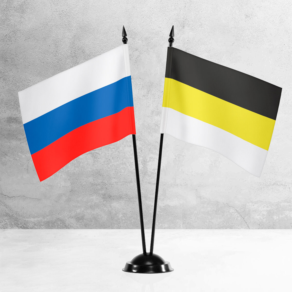 Настольные флаги России и Российской Империи на пластиковой черной подставке