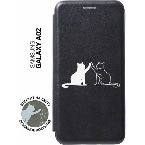 Чехол-книжка на Samsung Galaxy A02, Самсунг А02 с 3D принтом Cats W черный чехол книжка на samsung galaxy a02 самсунг а02 с 3d принтом sarcasm element w черный