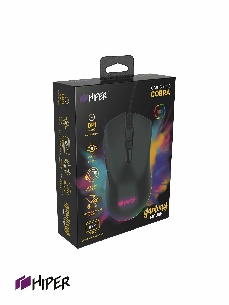Мышь HIPER Cobra, игровая, оптическая, проводная, USB, черный [gmus-4000] - фото №8
