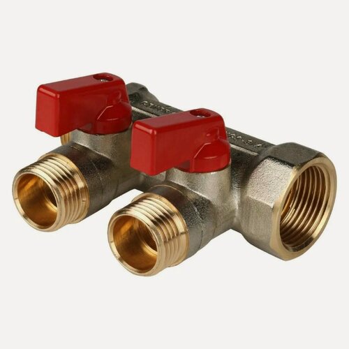 Изображение товара Коллектор с кранами и прокладкой O-Ring 3/4" STOUT 2 выхода 1/2", красные ручки