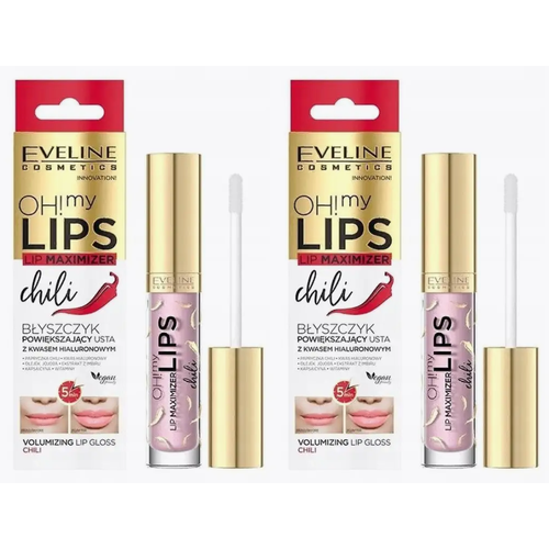 Блеск для увеличения объёма губ Eveline Чили Oh! My Lips – Lip Maximizer, 4,5мл, 2 шт. блеск для увеличения объёма губ с ароматом персика