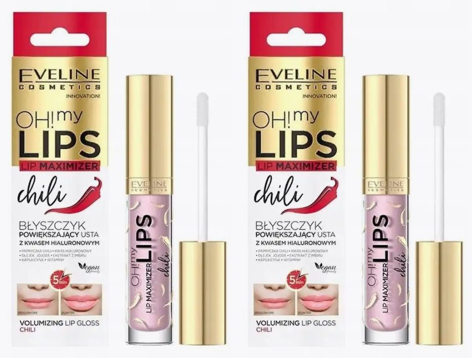 Блеск для увеличения объёма губ Eveline Чили Oh! My Lips – Lip Maximizer, 4,5мл, 2 шт.