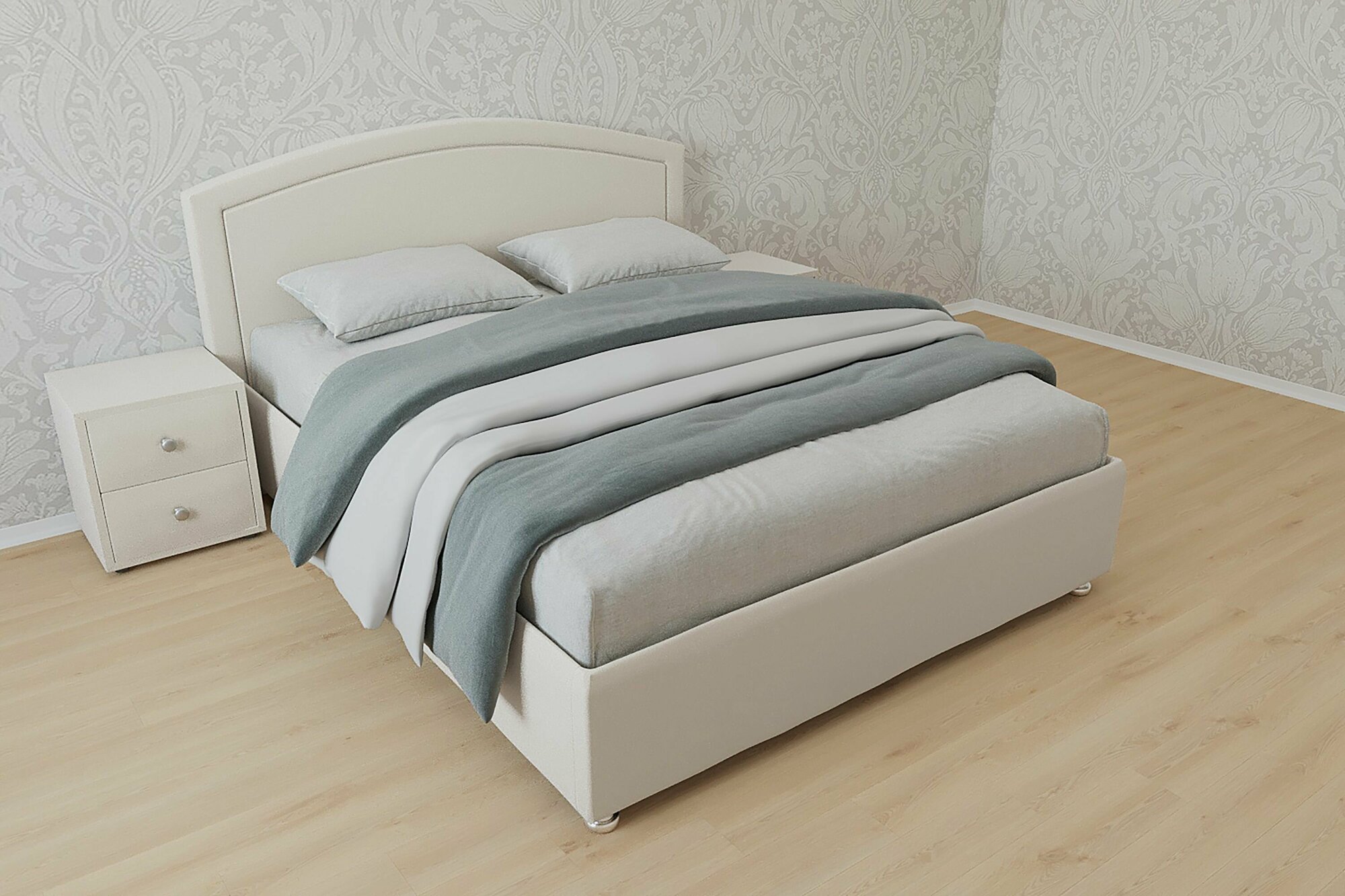 Односпальная кровать Майями 90x200 основание металлическое с ламелями велюр белый ножки 5 см
