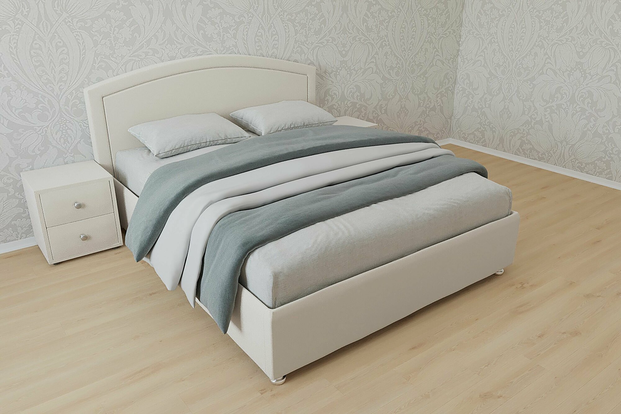 Полутороспальная кровать Майями 140x200 с подъемным механизмом и с коробом для белья велюр белый без ножек