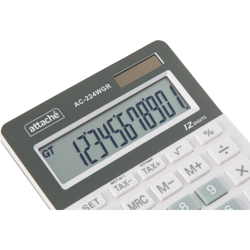 Калькулятор настольный Attache, AС-224WGR,12р, двойное питание, бело-серый