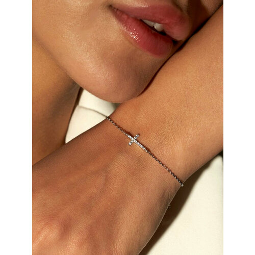 Браслет-цепочка SKAZKA Natali Romanovoi, серебро, 925 проба, родирование, фианит, длина 16 см.