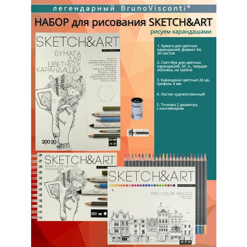 фото Канцелярский набор bruno visconti "sketch art" (цв. карандаши №1).