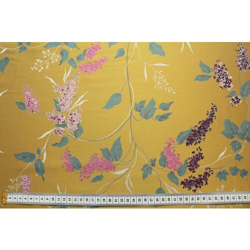 Ткань Жаккард костюмный с цветочным узором на золотисто-горчичном фоне 300 г/мп, 300 г/пм, ш146см, 0,5 м