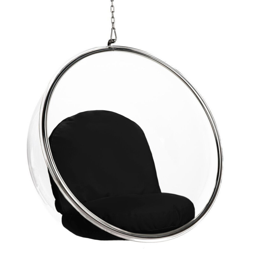 Кресло-шар подвесное Bubble Chair (Бабл) прозрачное, черные подушки - фотография № 1