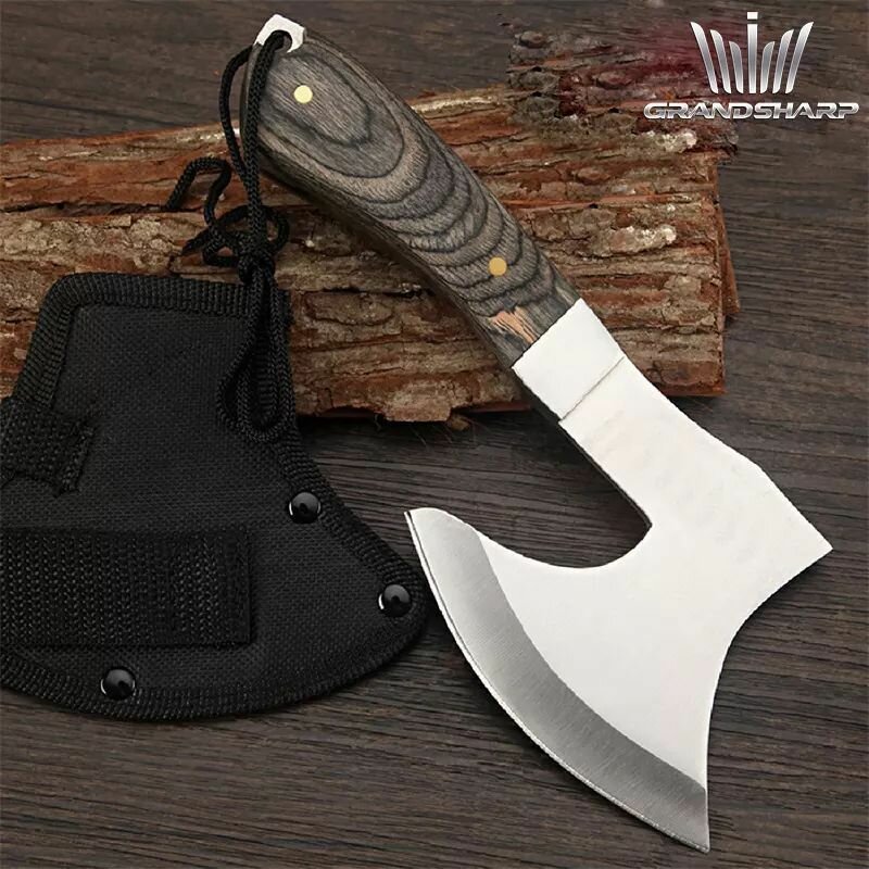 Нож топорик кухонный GRANDSHARP + ножны из натуральной кожи / Нож-шинковка / тесак / Кухонный нож