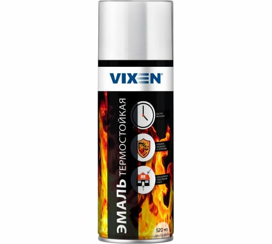 Эмаль Vixen термостойкая 600°С, белый, глянцевая, 520 мл, 1 шт.