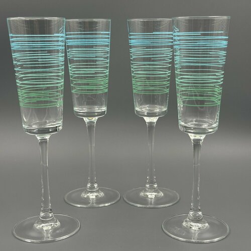 Набор бокалов для шампанского с геометрическим декором (4 шт.), ARC International, стекло