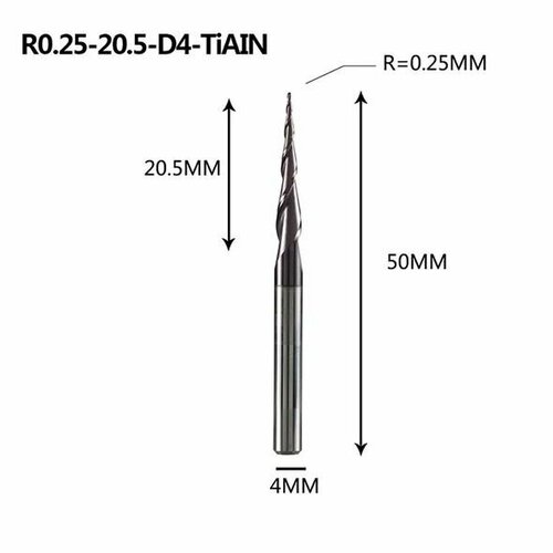 Dreanique конусная фреза по дереву (R0.25 L20.5 d4 покрытие TiAlN) P2BC-R0.25-20.5-H4 39695