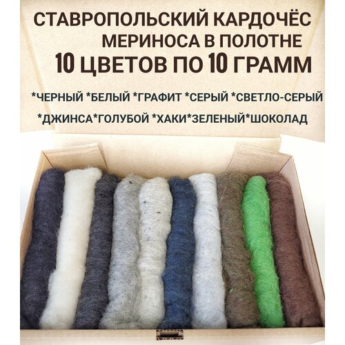 Шерсть для валяния кардочес 10 цветов по 10 грамм набор для валяния игрушки из шерсти котики для творчества для фелтинга 6 штук