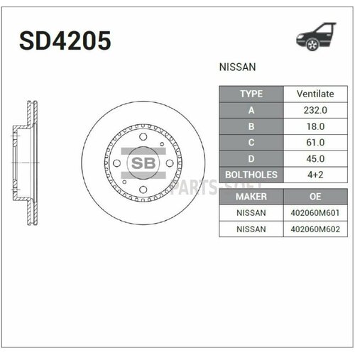 SANGSIN BRAKE SD4205 диск тормозной SD4205
