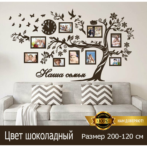 Семейное дерево Золотой Жук с фоторамками и часами цвет шоколаднокоричневый размер 200120 5000₽