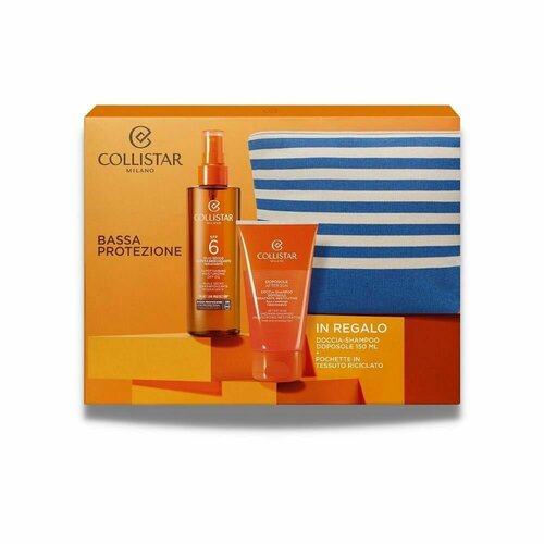 фото Collistar набор bassa protezione (масло для загара olio secco spf6 200мл + шампунь после солнца doccia-shampoo doposole 150мл + сумочка)