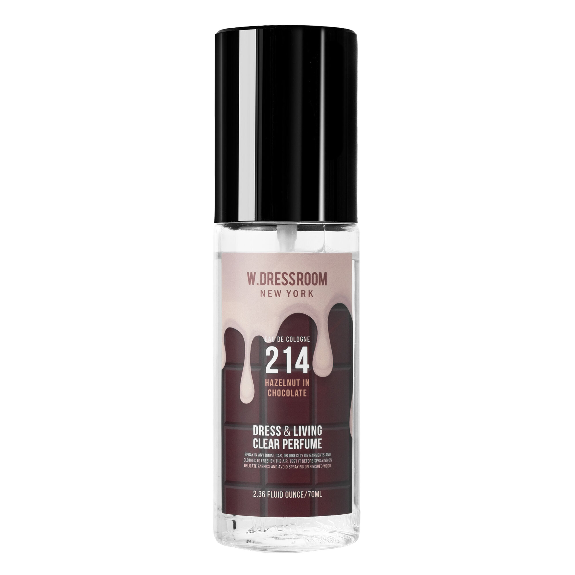 Парфюмированный спрей с ароматом шоколада Dress & Living clear parfume No. 214 Hazelnut in Chocolate W. Dressroom 70 ml/ Спрей для одежды/BTS