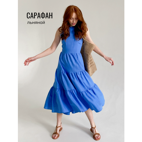 Сарафан BIRDTEL, размер L, синий сарафан летний женский льняной бренд klim цвет темно синий 42 размер 100% лен