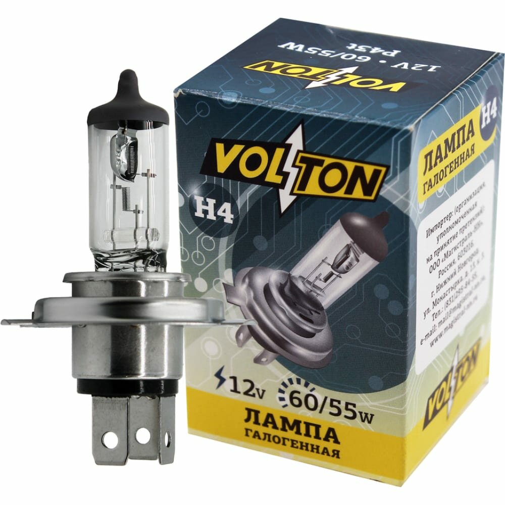 VOLTON Лампа галогенная H4 12В 60/55 Вт Р43t VLT1401