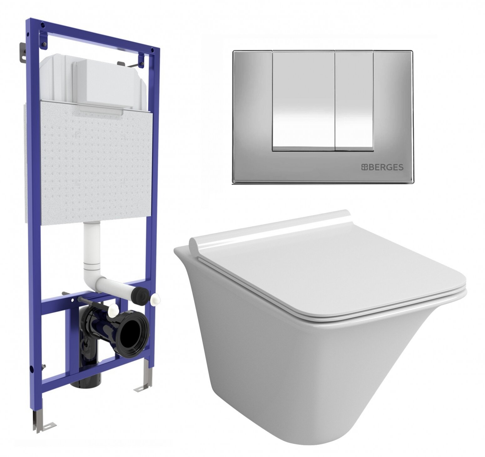 Комплект 3 в 1 инсталляция Berges Wasserhaus Novum 040242 + Унитаз подвесной Grossman GR-4413S + кнопка хром матовая