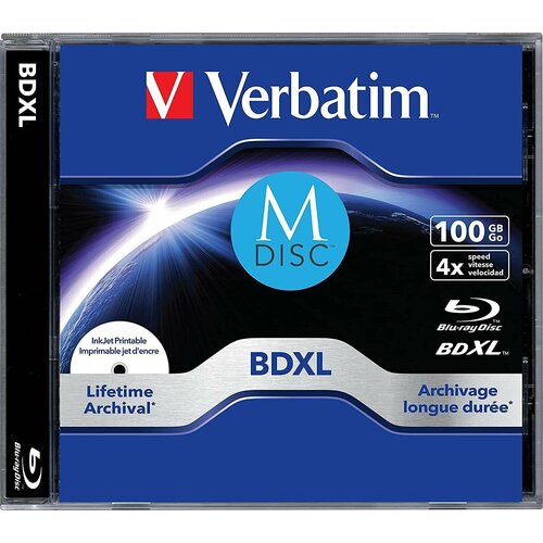 диски blu ray m disc verbatim 43822 bd r 25gb 1шт box printable Диск Blu-ray M-DISC Verbatim 43833 BDXL 100Gb 1шт Jewel Case Printable