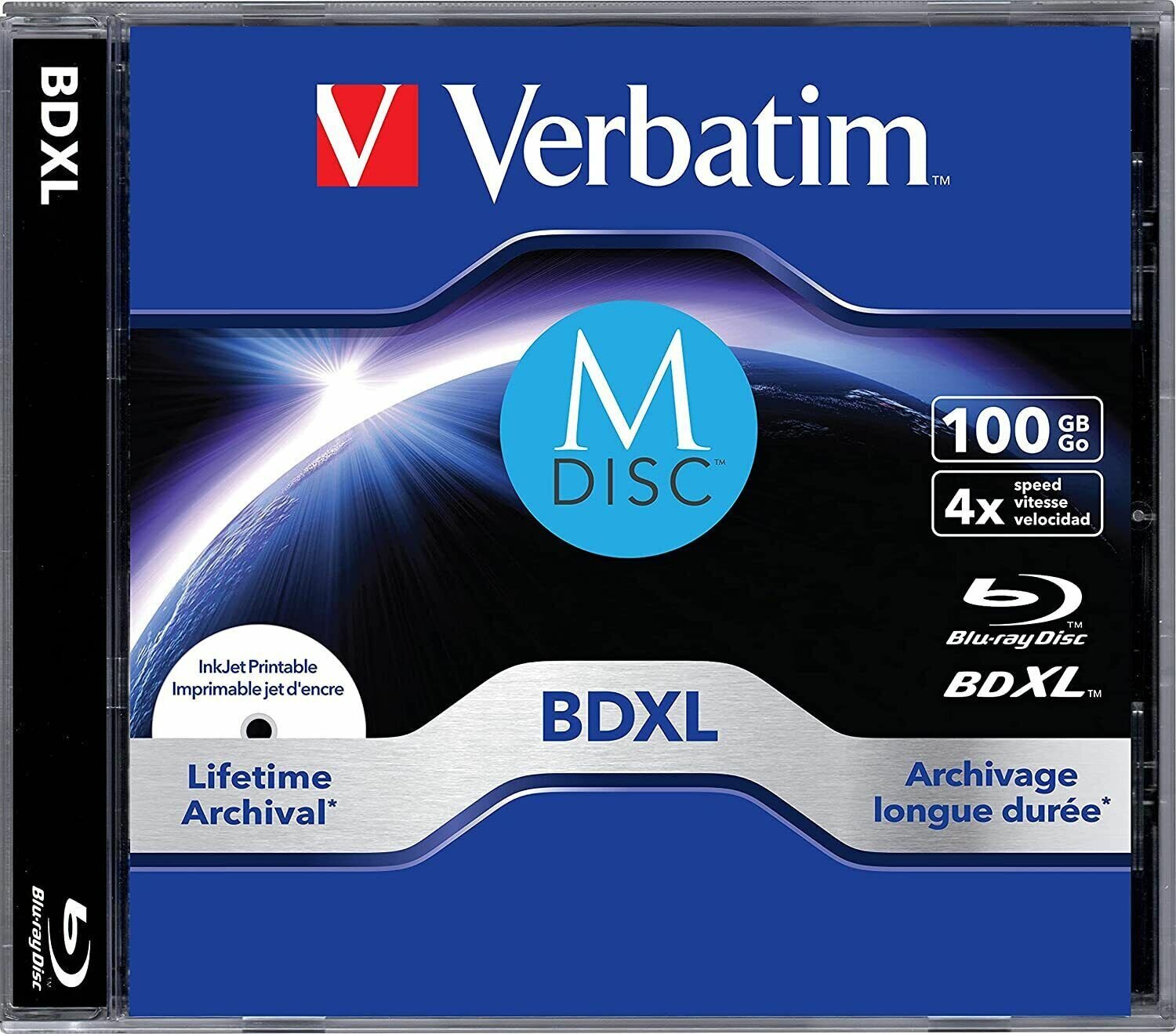 Диск Blu-ray M-DISC Verbatim 43833 BDXL 100Gb 1шт Jewel Case Printable
