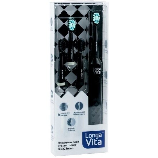 Зубная щётка электрическая Longa Vita PT4R, черный, 4 насадки