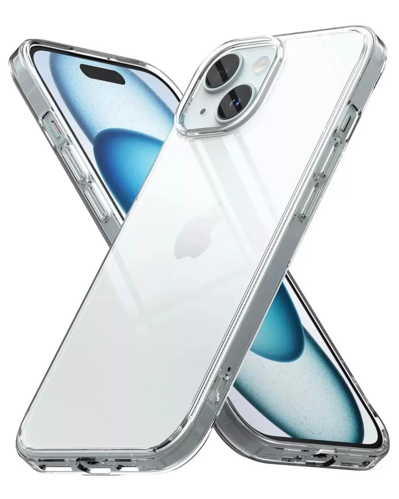 Чехол на Apple iPhone 15 Plus с защитой камеры / прозрачный / силиконовый для айфон 15 плюс