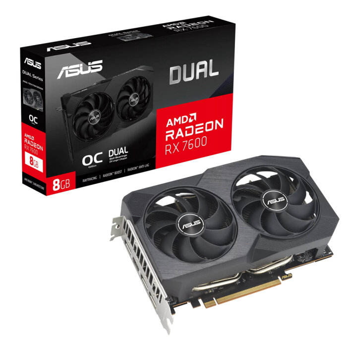 Видеокарта ASUS Dual Radeon RX 7600 V2 OC Edition, 8 ГБ GDDR6(DUAL-RX7600-O8G-V2, 90YV0IH2-M0NA00)