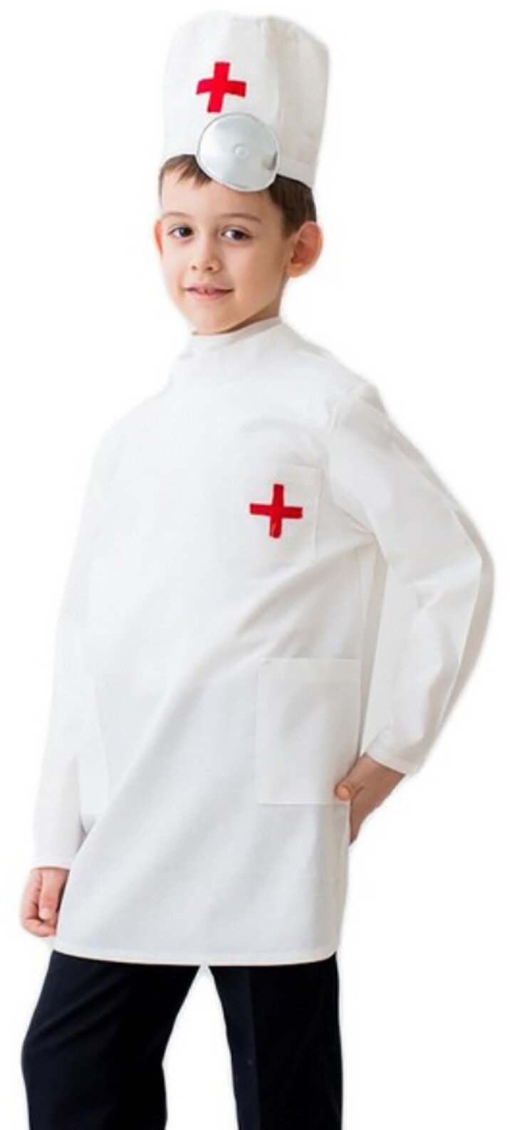 Карнавальный костюм детский "Доктор", праздничный наряд для мальчика (шапка с инструментом, халат), 3-5 лет, рост 104-116 см