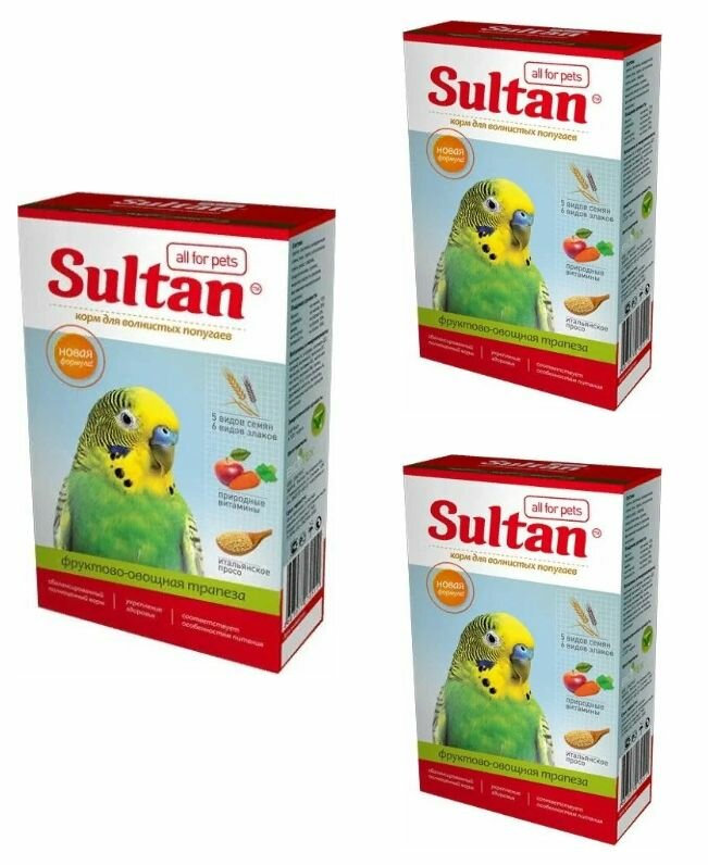 Sultan Корм для попугаев волнистых фруктово-овощная трапеза 500г 3 шт