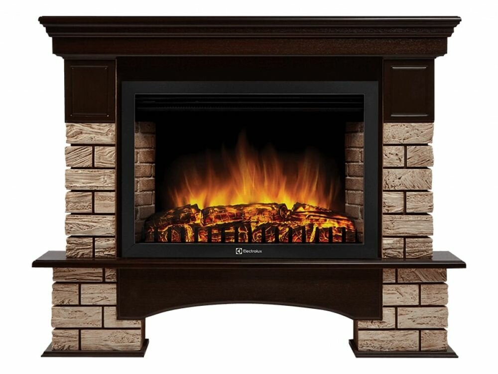 Портал Firelight Forte Wood Classic камень коричневый шпон темный дуб