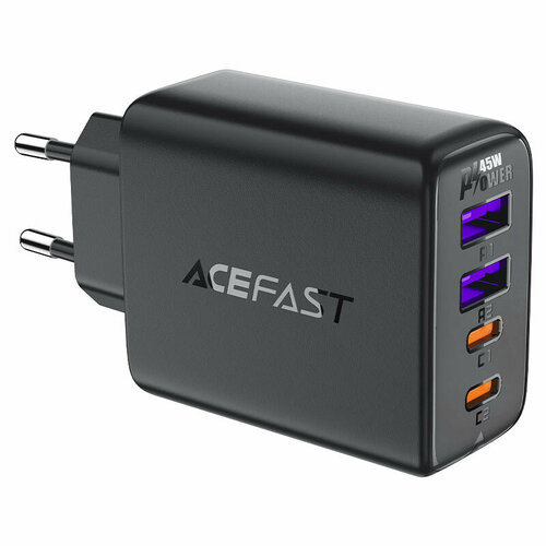 Сетевое зарядное устройство Acefast A61 PD45W GaN 2 x USB-C + 2 x USB Charger чёрное (AF-A61-BK)