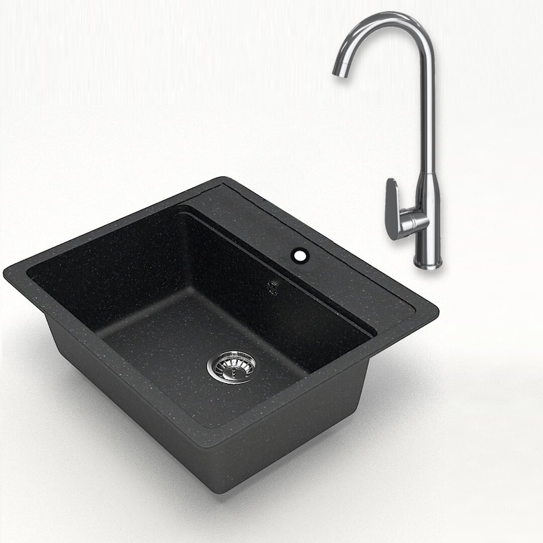 фото Комплект Teymi 2 в 1 для кухни: мойка Helmi 57х50, бежевая матовая + смеситель для кухни Lori с выдвижной лейкой, 2 струи, сатин F01473