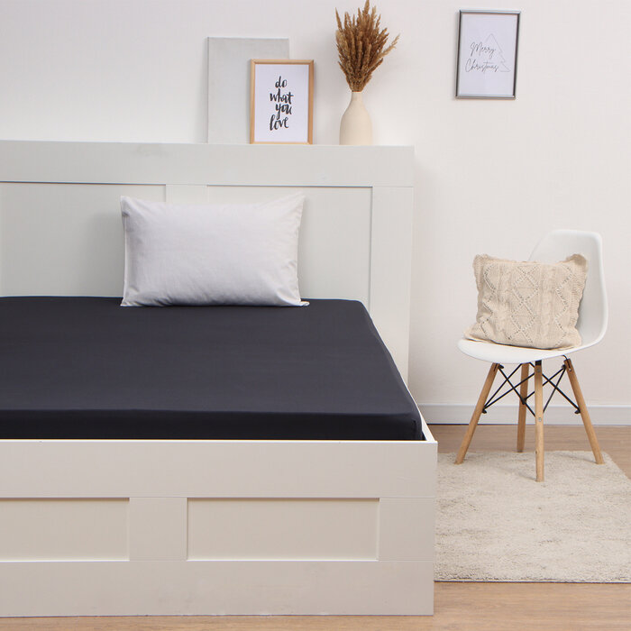 фото Трикотажная простыня на резинке 90х200х20см черный кулирка, 120г/м хл100%