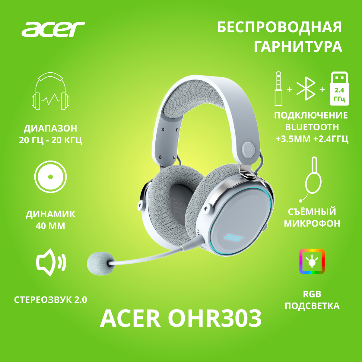 Гарнитура Acer OHR303, белый (zl. hdsee.00a)