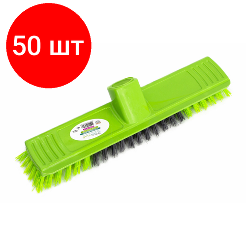 Комплект 50 штук Щетка для пола A-VM жесткая 25см резьбовое крепление зеленая YF341-G 27692₽