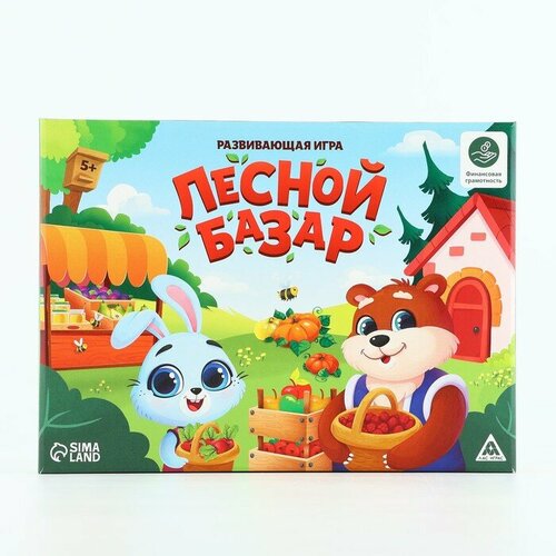 Развивающая игра «Лесной базар», 60 купюр, 38 карт, поле, кубик, 4 фишки, 5+ познавательная игра изучаем английский happy english 5 лас играс