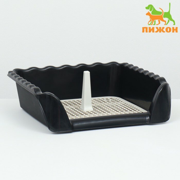 Туалет для собак с высокими бортами и съемной сеткой 38х36х11 см чёрный