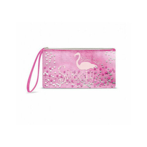 Пенал косметичка 20*10 СМ розовый фламинго пайетки под ПВХ 48851