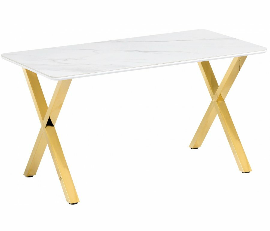 фото Керамический стол Селена 3 140х80х77 белый мрамор / золото