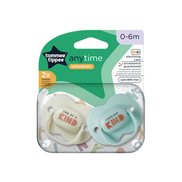 Соски-пустышки Tommee Tippee "Anytime" для детей 0-6 мес, 2 штуки