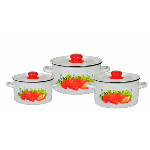 Набор посуды эмаль 3ПР №33 клубника садовая белосн 1С33 (1,5л, 2,9л, 3,9л) череповец