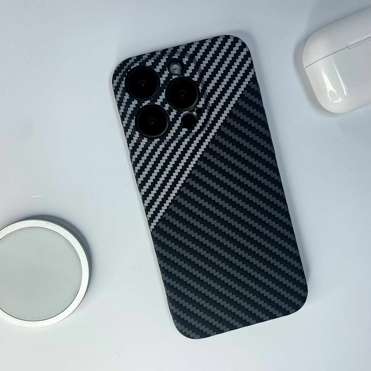 Чехол для iPhone 15 Pro Max Серый Kevlar защитой камеры Карбон — купить ...
